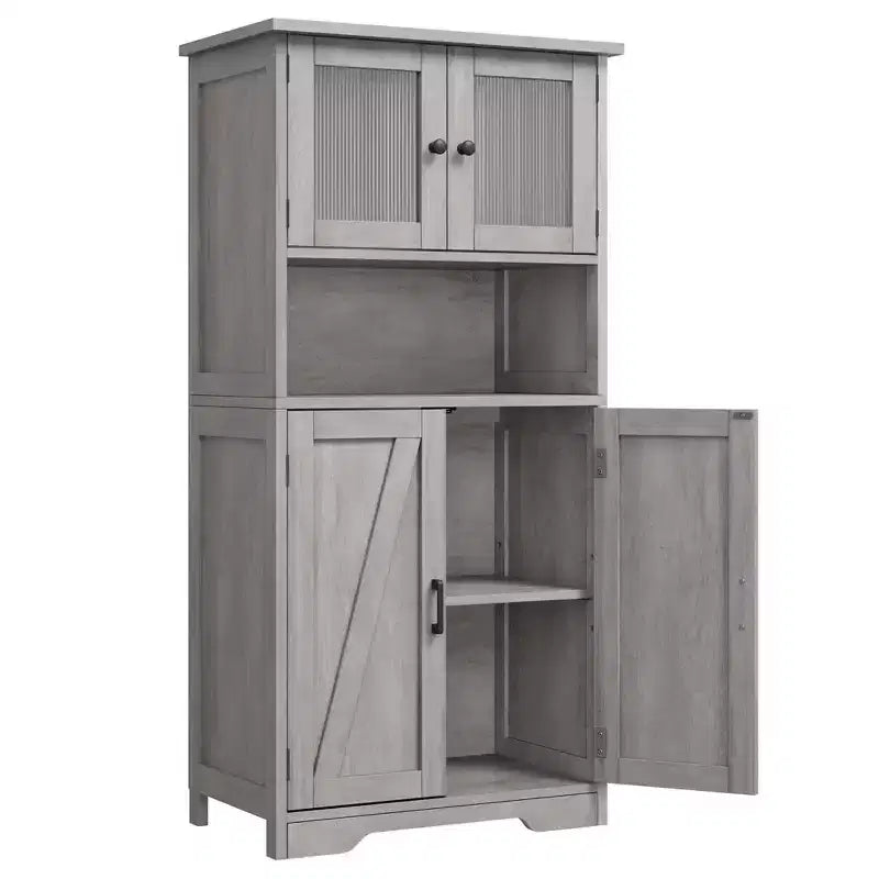 Bathroom Storage Cabinet, Freestanding Linen Cabinet with Doors and Shelves, Wooden Kitchen Pantry Cabinet, for Living Room,