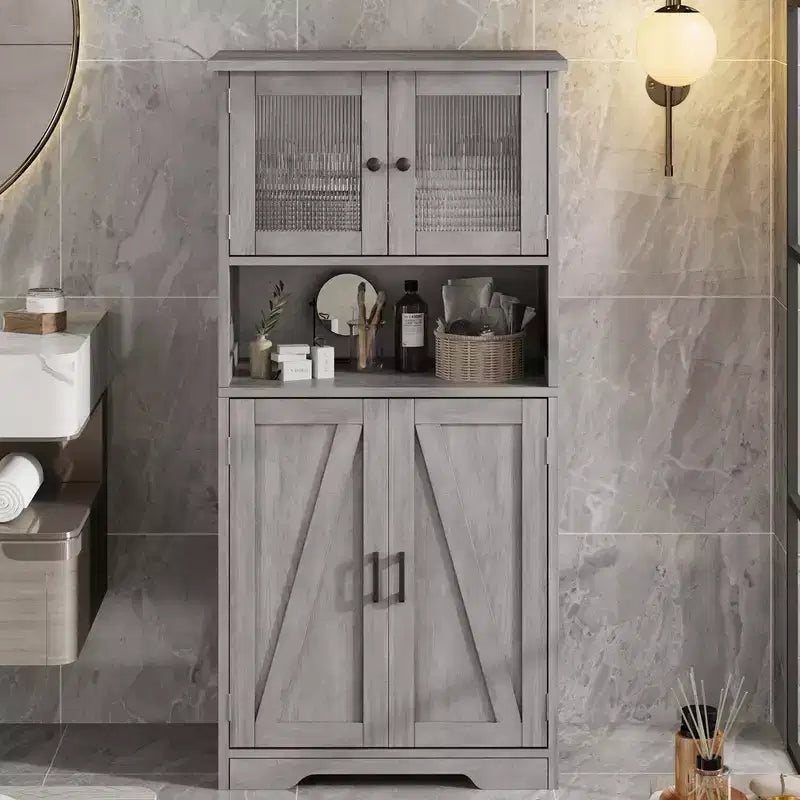 Meuble de rangement de salle de bain, meuble de rangement de linge autonome avec portes et étagères, meuble de rangement de cuisine en bois, pour salon,
