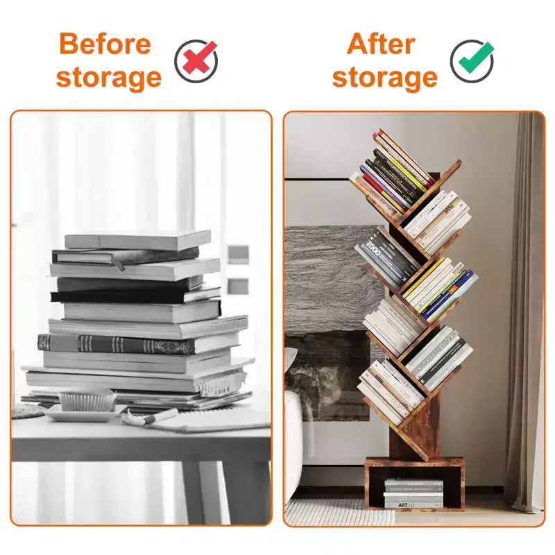 Étagère de rangement bibliothèque et étagère à livres en forme d'arbre – Étagère de rangement haute à 8 niveaux pour salon, chambre, bureau à domicile