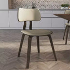 LeisureMod Clivo - Ensemble de 4 Chaises de Salle à Manger en Bois avec Siège Rembourré en Cuir, Dossier Ouvert Courbé - Cuisine Moderne, Salle à Manger, Café, Coin Repas