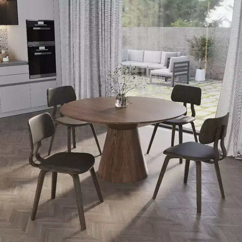 LeisureMod Clivo - Ensemble de 4 Chaises de Salle à Manger en Bois avec Siège Rembourré en Cuir, Dossier Ouvert Courbé - Cuisine Moderne, Salle à Manger, Café, Coin Repas