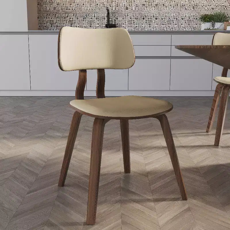 LeisureMod Clivo - Ensemble de 4 Chaises de Salle à Manger en Bois avec Siège Rembourré en Cuir, Dossier Ouvert Courbé - Cuisine Moderne, Salle à Manger, Café, Coin Repas