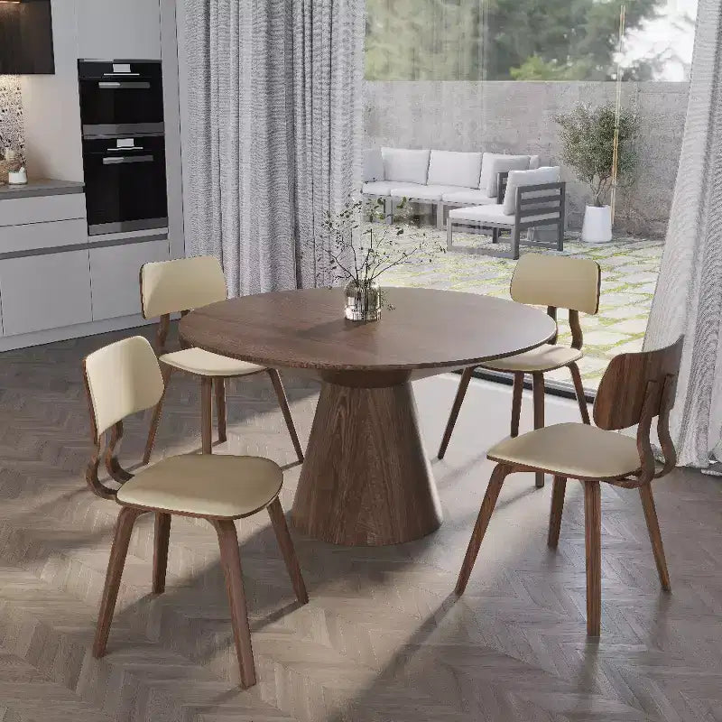 LeisureMod Clivo - Ensemble de 4 Chaises de Salle à Manger en Bois avec Siège Rembourré en Cuir, Dossier Ouvert Courbé - Cuisine Moderne, Salle à Manger, Café, Coin Repas