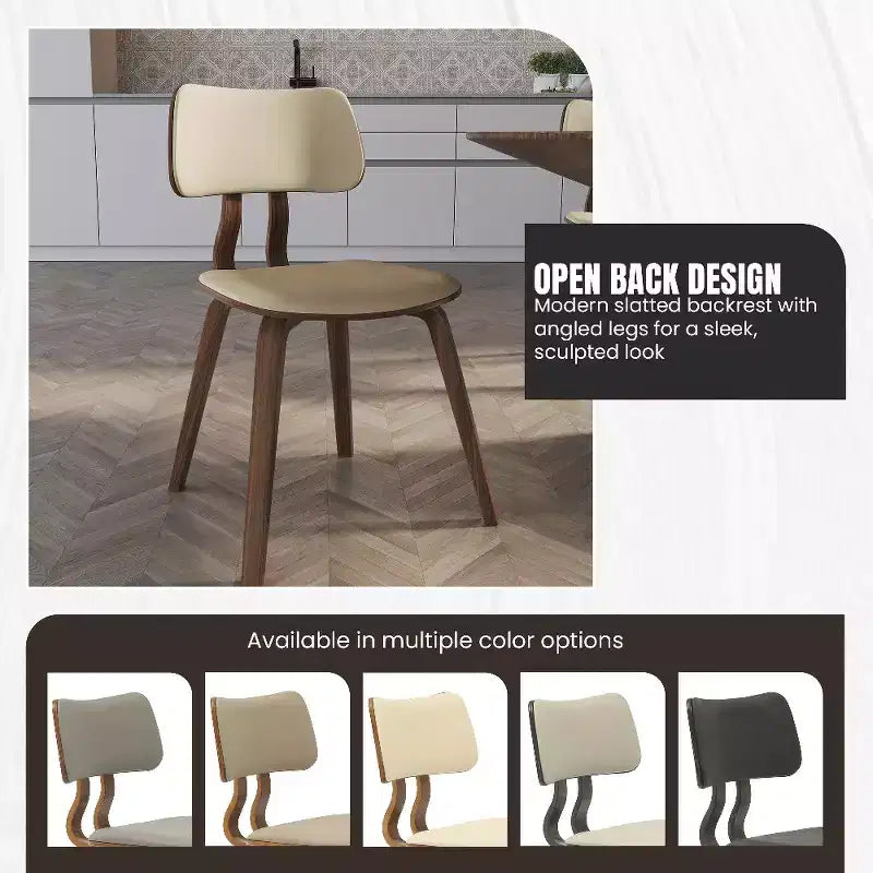 LeisureMod Clivo - Ensemble de 4 Chaises de Salle à Manger en Bois avec Siège Rembourré en Cuir, Dossier Ouvert Courbé - Cuisine Moderne, Salle à Manger, Café, Coin Repas