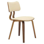 LeisureMod Clivo - Ensemble de 4 Chaises de Salle à Manger en Bois avec Siège Rembourré en Cuir, Dossier Ouvert Courbé - Cuisine Moderne, Salle à Manger, Café, Coin Repas