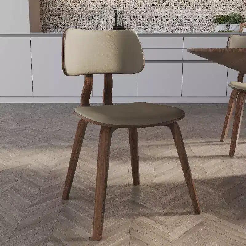 LeisureMod Clivo - Ensemble de 4 Chaises de Salle à Manger en Bois avec Siège Rembourré en Cuir, Dossier Ouvert Courbé - Cuisine Moderne, Salle à Manger, Café, Coin Repas