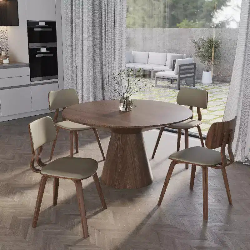 LeisureMod Clivo - Ensemble de 4 Chaises de Salle à Manger en Bois avec Siège Rembourré en Cuir, Dossier Ouvert Courbé - Cuisine Moderne, Salle à Manger, Café, Coin Repas