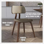 LeisureMod Clivo - Ensemble de 4 Chaises de Salle à Manger en Bois avec Siège Rembourré en Cuir, Dossier Ouvert Courbé - Cuisine Moderne, Salle à Manger, Café, Coin Repas