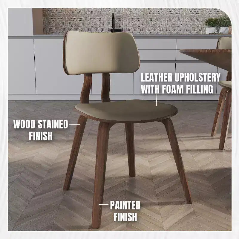 LeisureMod Clivo - Ensemble de 4 Chaises de Salle à Manger en Bois avec Siège Rembourré en Cuir, Dossier Ouvert Courbé - Cuisine Moderne, Salle à Manger, Café, Coin Repas