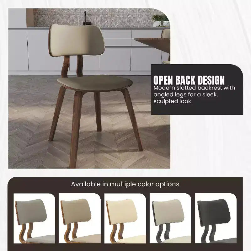 LeisureMod Clivo - Ensemble de 4 Chaises de Salle à Manger en Bois avec Siège Rembourré en Cuir, Dossier Ouvert Courbé - Cuisine Moderne, Salle à Manger, Café, Coin Repas