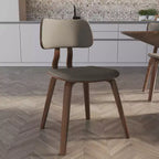 LeisureMod Clivo - Ensemble de 4 Chaises de Salle à Manger en Bois avec Siège Rembourré en Cuir, Dossier Ouvert Courbé - Cuisine Moderne, Salle à Manger, Café, Coin Repas