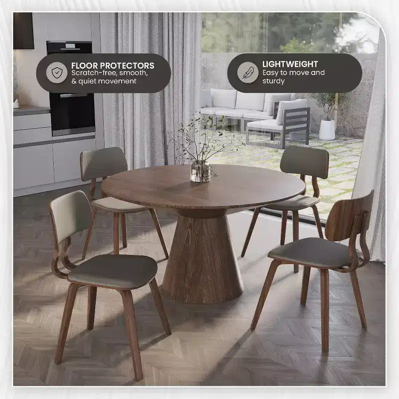 LeisureMod Clivo - Ensemble de 4 Chaises de Salle à Manger en Bois avec Siège Rembourré en Cuir, Dossier Ouvert Courbé - Cuisine Moderne, Salle à Manger, Café, Coin Repas