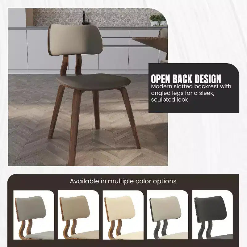 LeisureMod Clivo - Ensemble de 4 Chaises de Salle à Manger en Bois avec Siège Rembourré en Cuir, Dossier Ouvert Courbé - Cuisine Moderne, Salle à Manger, Café, Coin Repas