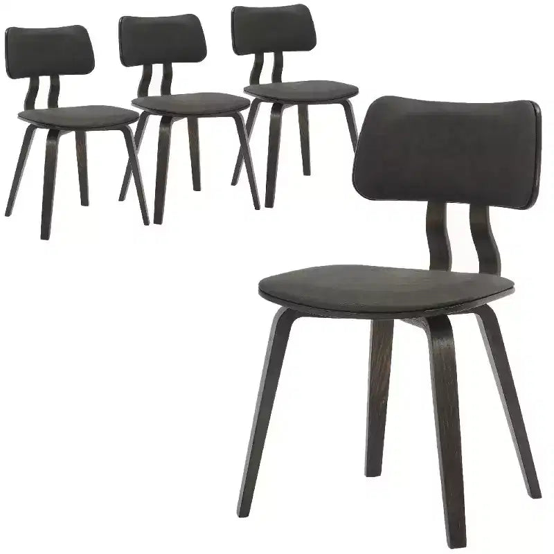 LeisureMod Clivo Wooden Set of 4 Dining Chair with Leather Upholstered Seat, Curved Open Back  Modern Kitchen, Dining Room, Caf, Nook Seating