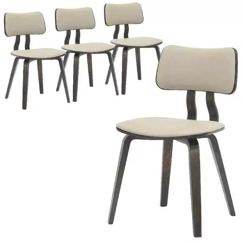 LeisureMod Clivo - Ensemble de 4 Chaises de Salle à Manger en Bois avec Siège Rembourré en Cuir, Dossier Ouvert Courbé - Cuisine Moderne, Salle à Manger, Café, Coin Repas