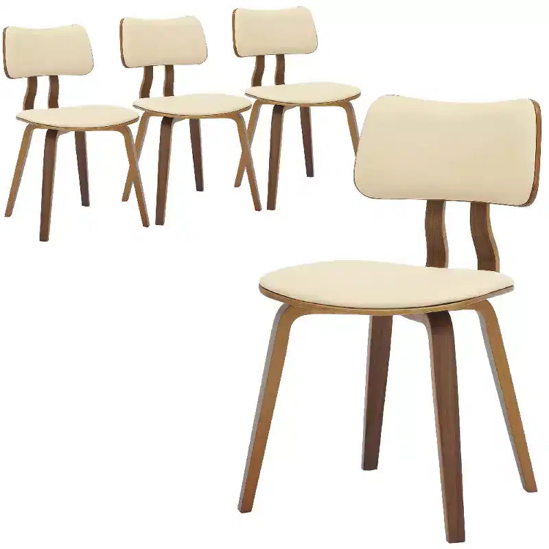 LeisureMod Clivo - Ensemble de 4 Chaises de Salle à Manger en Bois avec Siège Rembourré en Cuir, Dossier Ouvert Courbé - Cuisine Moderne, Salle à Manger, Café, Coin Repas