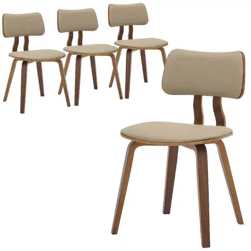 LeisureMod Clivo - Ensemble de 4 Chaises de Salle à Manger en Bois avec Siège Rembourré en Cuir, Dossier Ouvert Courbé - Cuisine Moderne, Salle à Manger, Café, Coin Repas