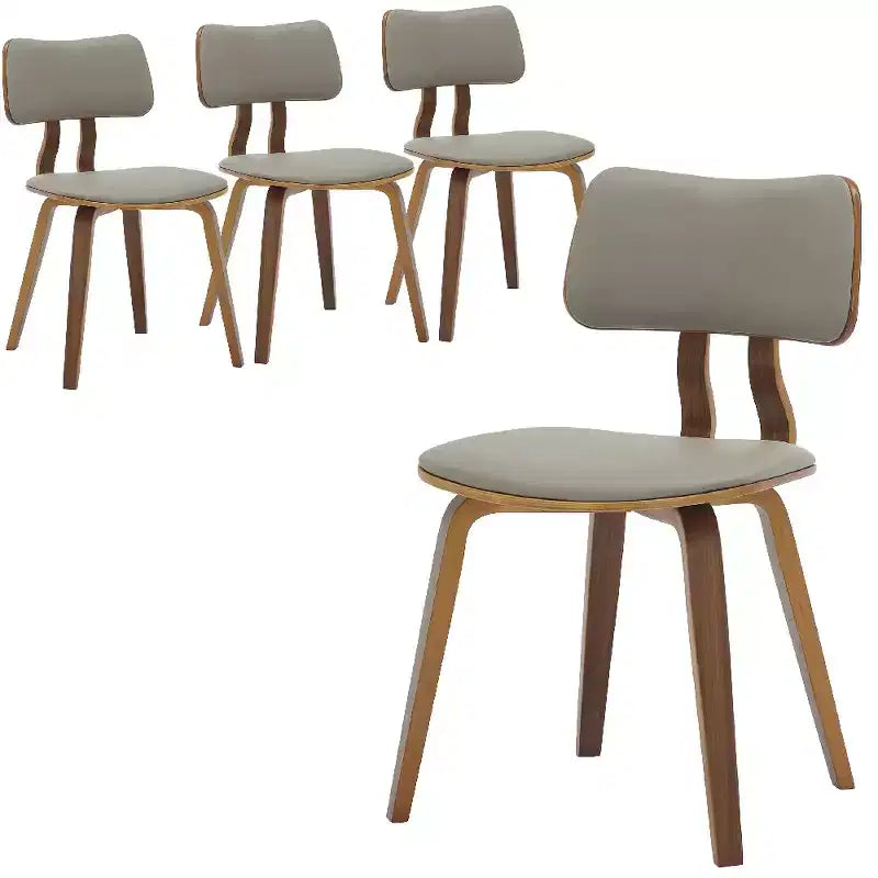 LeisureMod Clivo - Ensemble de 4 Chaises de Salle à Manger en Bois avec Siège Rembourré en Cuir, Dossier Ouvert Courbé - Cuisine Moderne, Salle à Manger, Café, Coin Repas
