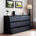 MAYEERTY Commode noire à 6 tiroirs, moderne, avec plateau spacieux, poignées dissimulées, 6 tiroirs profonds pour salon et entrée