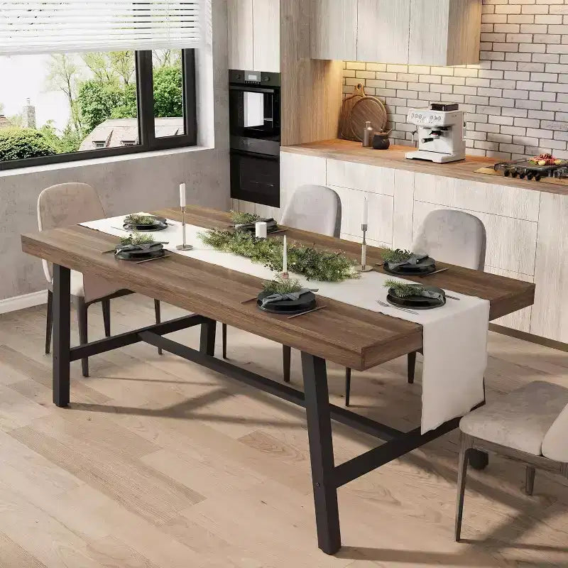 Table à manger industrielle pour 4 à 6 personnes, longue table de cuisine en bois de 160 cm avec cadre métallique robuste pour cuisine, salle à manger