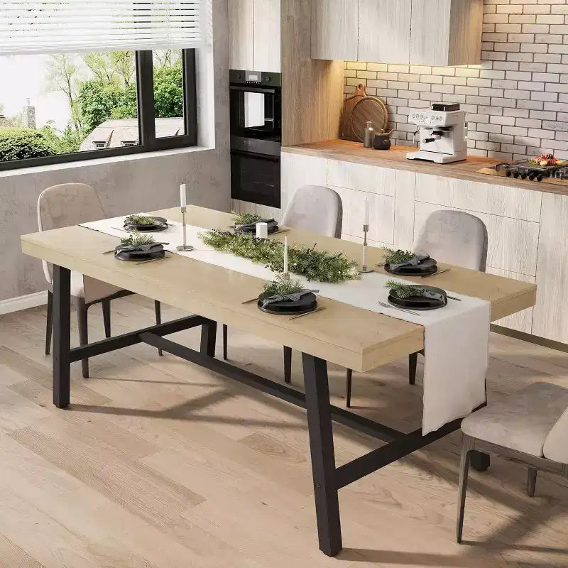 Industrial Dining Table for 4-6 People, 63 Long Wooden Kitchen Table with Sturdy Metal Frame for Kitchen, Dining Room