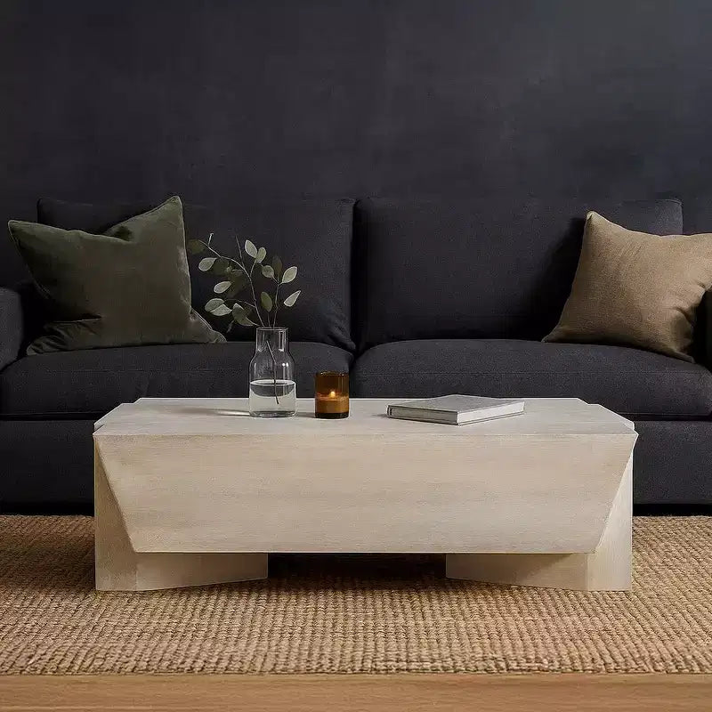 Table Basse Royal Hampton | 45 Table Rectangulaire en Bois de Mangue Faite à la Main | Base Solide Asymétrique