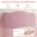 Cadre de lit double rembourré pour enfants avec tête de lit festonnée, lit double mignon en velours pour filles, garçons, lit plateforme robuste, rose