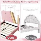 Cadre de lit double rembourré pour enfants avec tête de lit festonnée, lit double mignon en velours pour filles, garçons, lit plateforme robuste, rose