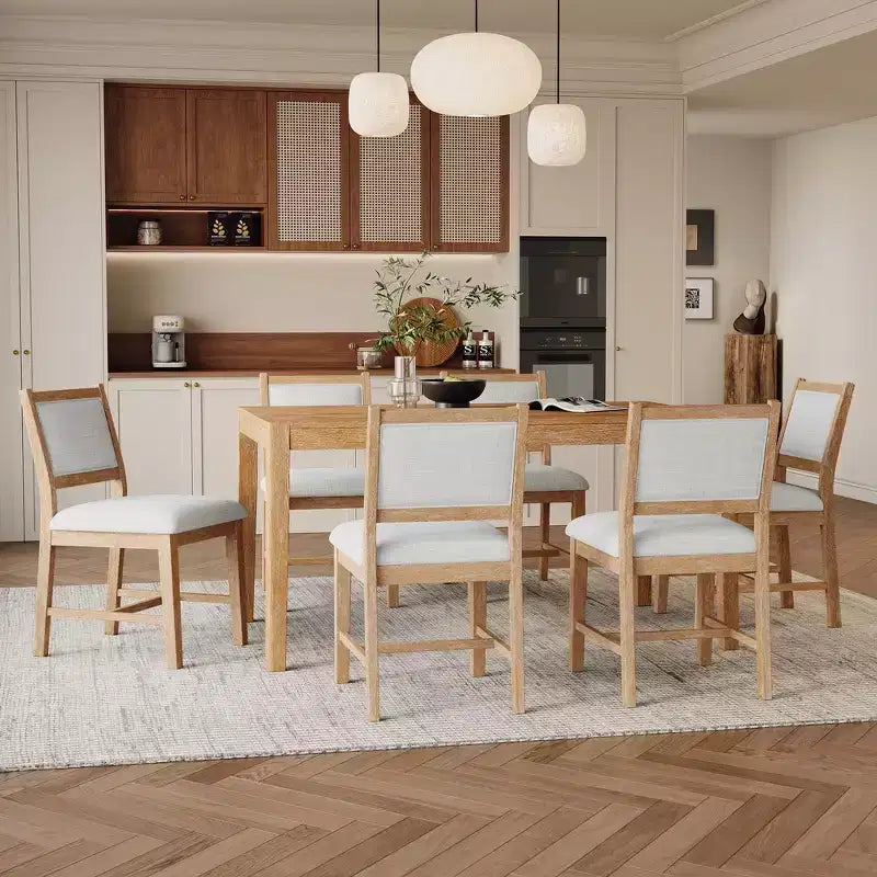 Ensemble de salle à manger Whisen Mid-Century 7 pièces pour 6 personnes, table en bois et chaises rembourrées confortables