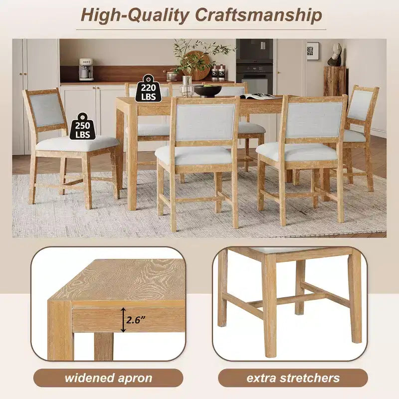 Ensemble de salle à manger Whisen Mid-Century 7 pièces pour 6 personnes, table en bois et chaises rembourrées confortables