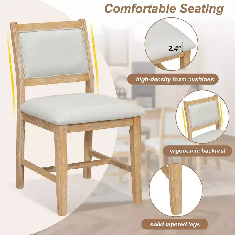 Ensemble de salle à manger Whisen Mid-Century 7 pièces pour 6 personnes, table en bois et chaises rembourrées confortables