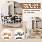 Ensemble de salle à manger Whisen Mid-Century 7 pièces pour 6 personnes, table en bois et chaises rembourrées confortables