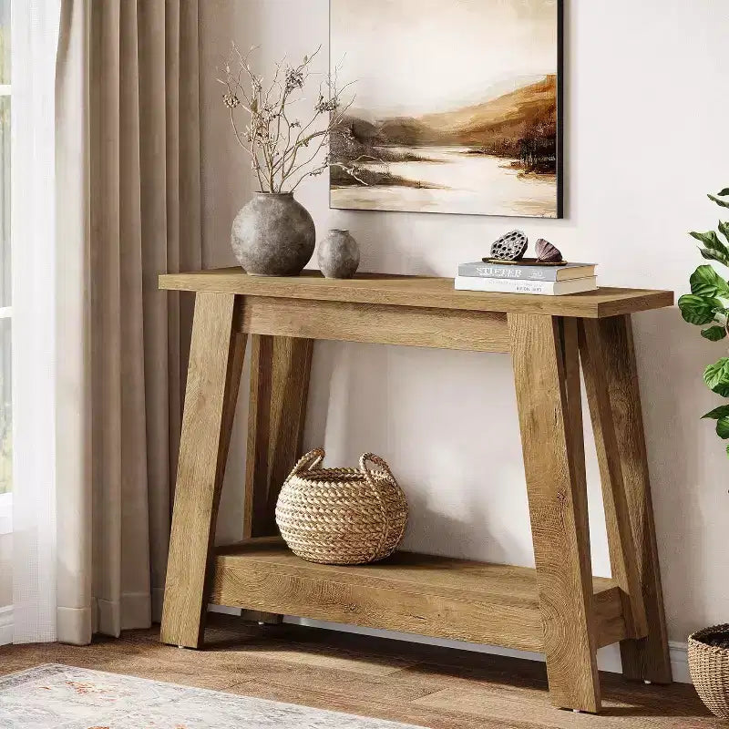 Console en bois Lantine 41,3 po, table d'entrée à 2 niveaux avec rangement, table de canapé derrière le canapé pour le salon, le couloir, le foyer