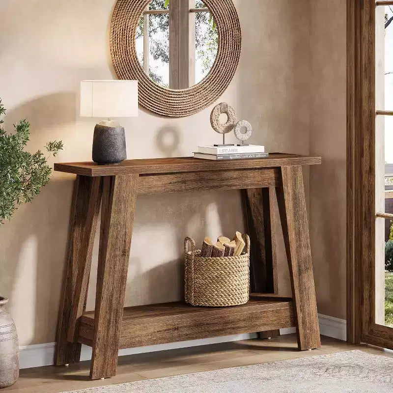 Console en bois Lantine 41,3 po, table d'entrée à 2 niveaux avec rangement, table de canapé derrière le canapé pour le salon, le couloir, le foyer
