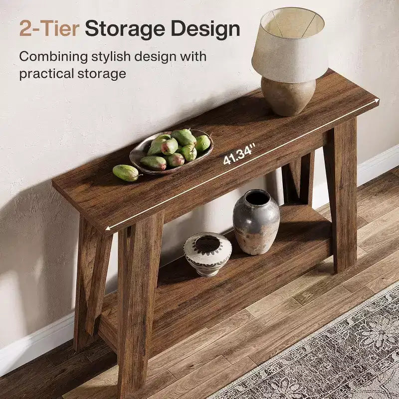 Console en bois Lantine 41,3 po, table d'entrée à 2 niveaux avec rangement, table de canapé derrière le canapé pour le salon, le couloir, le foyer