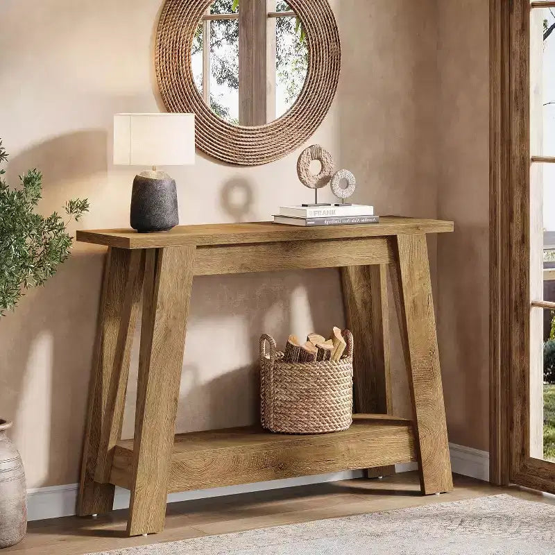 Console en bois Lantine 41,3 po, table d'entrée à 2 niveaux avec rangement, table de canapé derrière le canapé pour le salon, le couloir, le foyer