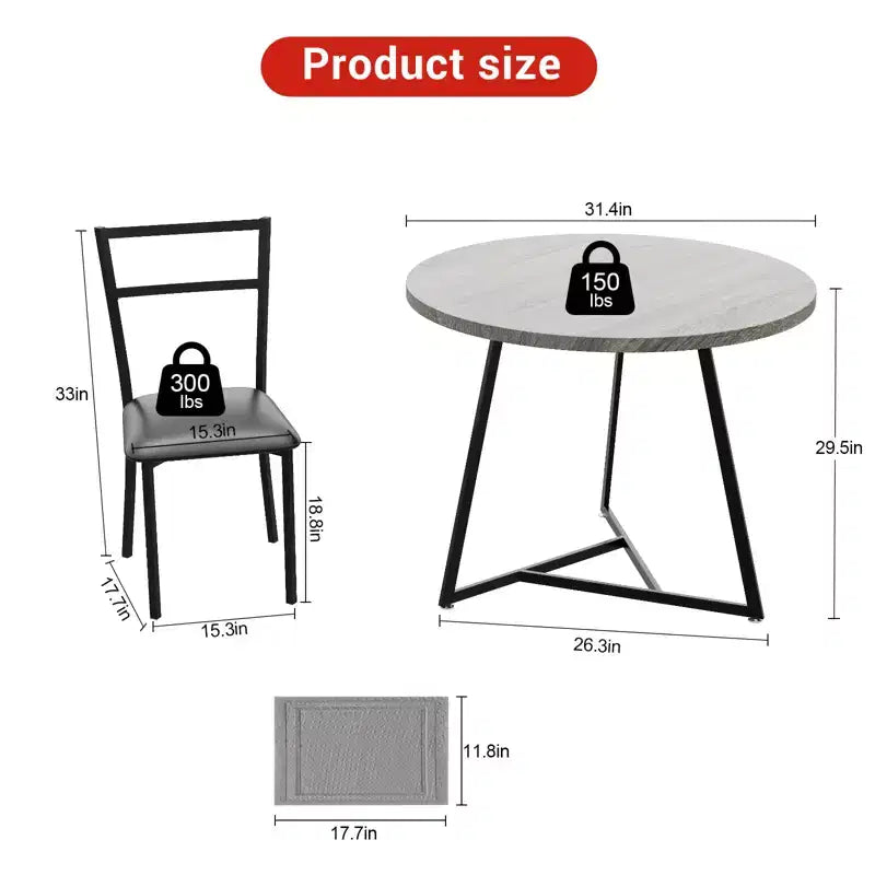 Ensemble de salle à manger rond 2 personnes – Table peu encombrante et chaises rembourrées, ensemble de cuisine moderne pour petits espaces