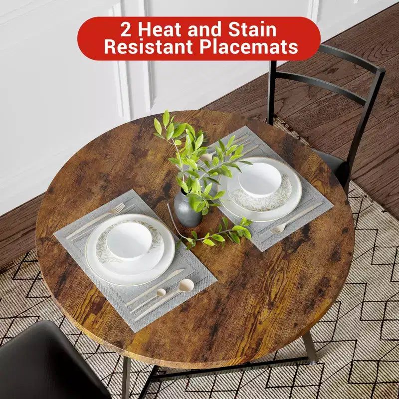 Ensemble de salle à manger rond 2 personnes – Table peu encombrante et chaises rembourrées, ensemble de cuisine moderne pour petits espaces