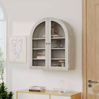 Petit meuble mural arqué avec portes vitrées, armoire de rangement murale de 61 cm avec étagère réglable, pour cuisine, salle de bain, buanderie