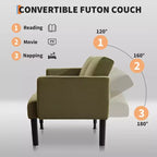 Canapé-lit futon - 2 places, réglable sur 3 positions, convertible, capacité de 317 kg, tissu en lin, compact pour appartements