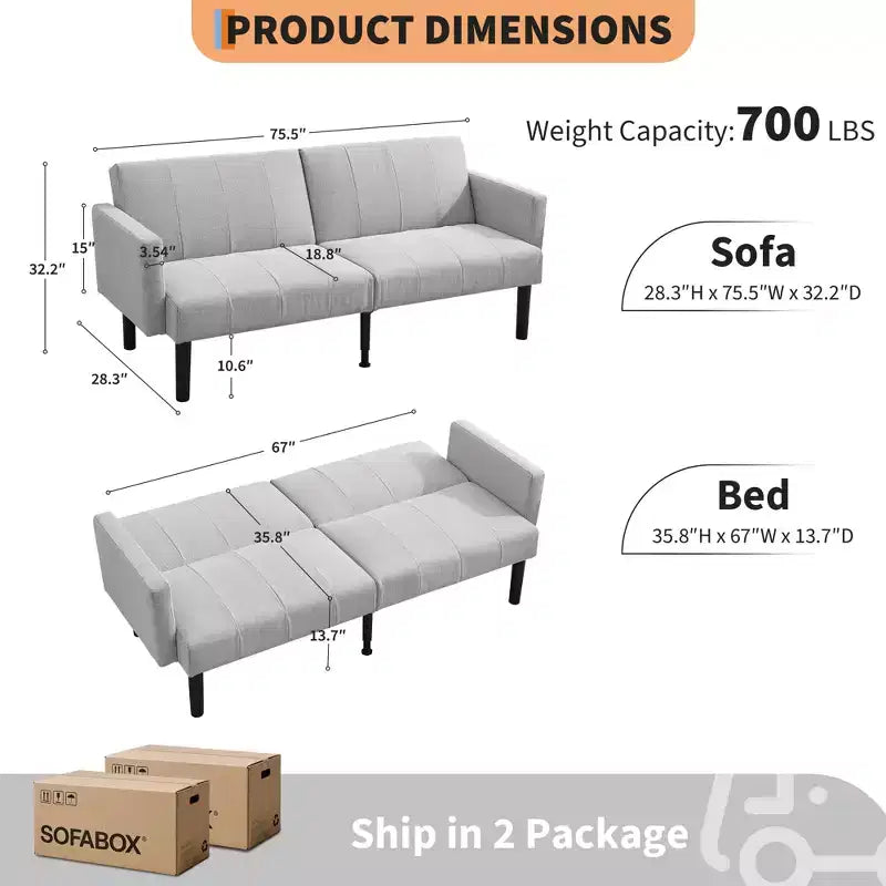 Canapé-lit futon - 2 places, réglable sur 3 positions, convertible, capacité de 317 kg, tissu en lin, compact pour appartements