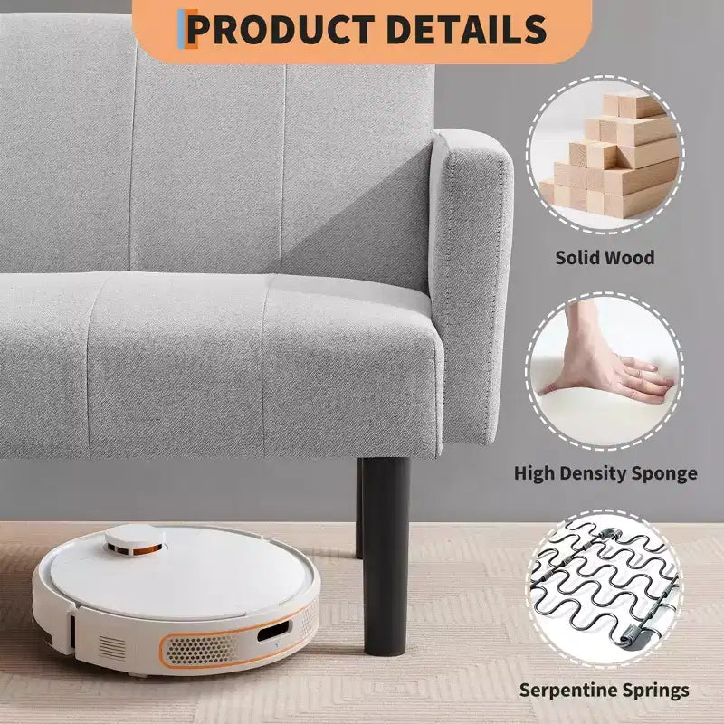 Canapé-lit futon - 2 places, réglable sur 3 positions, convertible, capacité de 317 kg, tissu en lin, compact pour appartements