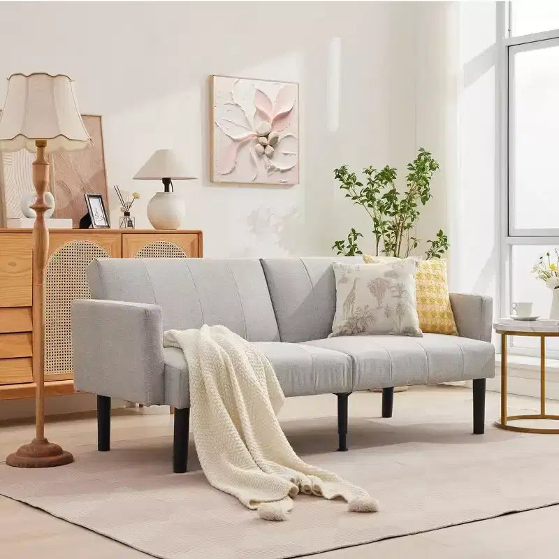 Canapé-lit futon - 2 places, réglable sur 3 positions, convertible, capacité de 317 kg, tissu en lin, compact pour appartements