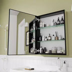 PexFix Armoire de toilette 66 x 50,8 cm avec miroir, cadre en acier inoxydable et 2 étagères réglables, armoires à pharmacie murales, miroirs rectangulaires encastrés, noir