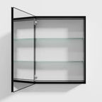 PexFix Armoire de toilette 66 x 50,8 cm avec miroir, cadre en acier inoxydable et 2 étagères réglables, armoires à pharmacie murales, miroirs rectangulaires encastrés, noir