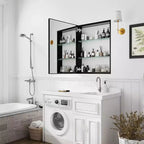 PexFix Armoire de toilette 66 x 50,8 cm avec miroir, cadre en acier inoxydable et 2 étagères réglables, armoires à pharmacie murales, miroirs rectangulaires encastrés, noir