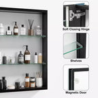 PexFix Armoire de toilette 66 x 50,8 cm avec miroir, cadre en acier inoxydable et 2 étagères réglables, armoires à pharmacie murales, miroirs rectangulaires encastrés, noir
