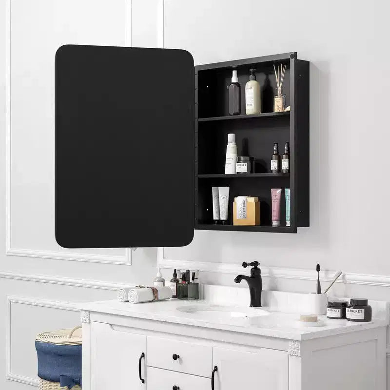 PexFix Armoire de toilette 28 x 20 avec miroir Cadre en acier inoxydable et 2 étagères réglables Armoires à pharmacie murales Miroirs Rectangulaire Encastré Noir