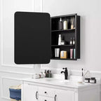 PexFix Armoire de toilette 28 x 20 avec miroir Cadre en acier inoxydable et 2 étagères réglables Armoires à pharmacie murales Miroirs Rectangulaire Encastré Noir