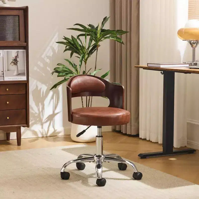 Karl Home | Chaise de bureau à dossier en bois en forme d'anneau avec patins et roulettes